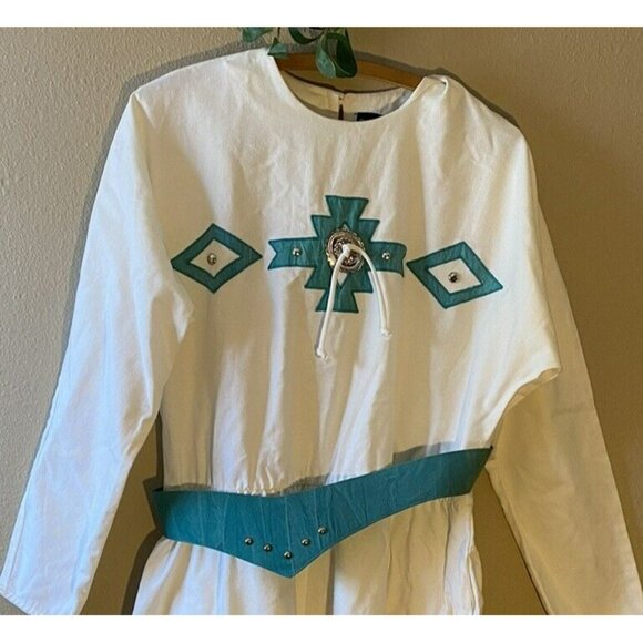 Vintage Cheyenne Outfitters Maxi Dress 12 White Turquoise Concho Southwestern - Picture 2 of 11